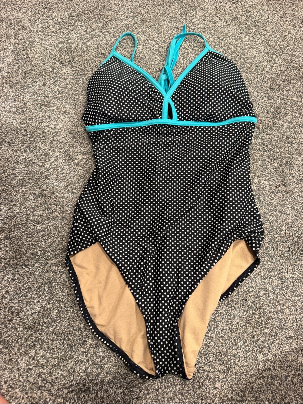 Black Polka Dot One-Piece Swimsuit with Teal Trim